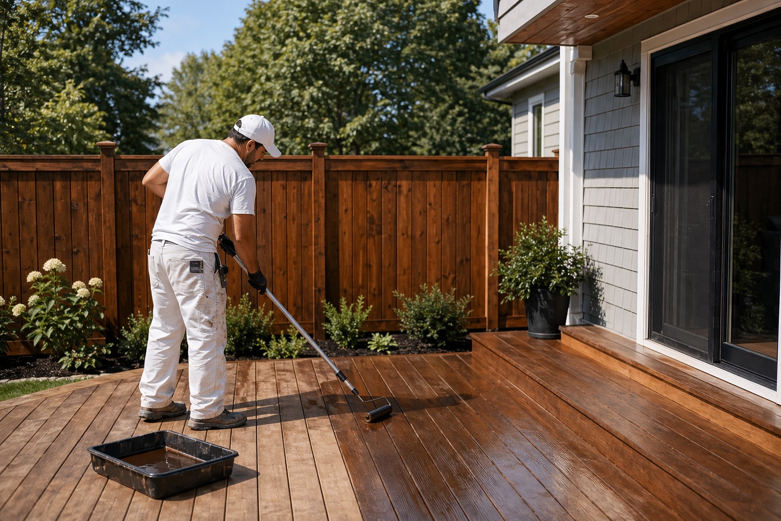 Fresh deck and fence staining and repair project